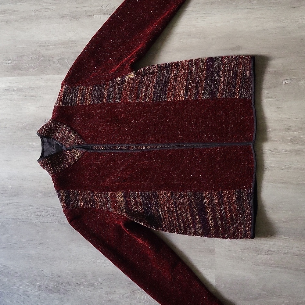 Laura Fisher Bonvallet Chenille Jacket Deep Red Jacket Size M - Picture 8 of 12